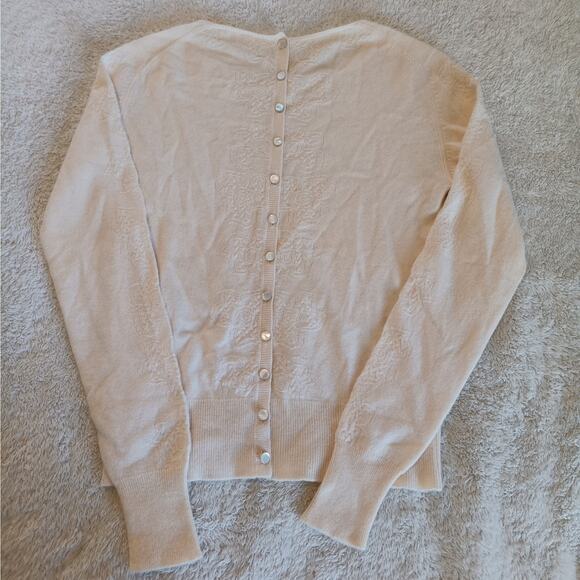 Chanel Paris Cashmere Cardigan Sweater Small Ivory Cream Button Up Back Floral - Picture 1 of 10
